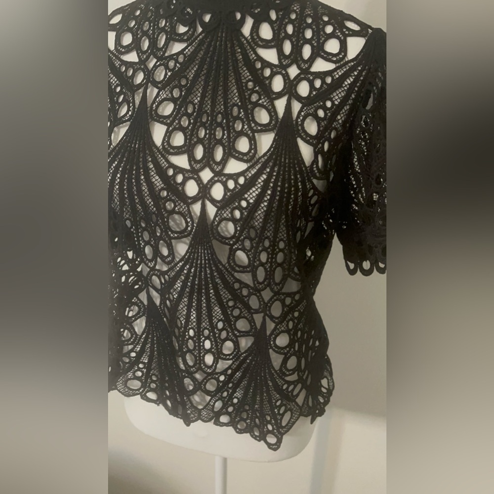 Women Elegant Black Lace Top, NWT  Large - Picture 5 of 8